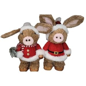 Red Shed Sisal Fiber‎ Santa Claus & Mrs. Claus Pig Christmas Tabletop Decor New